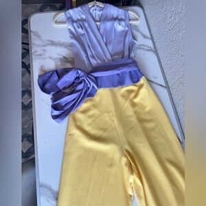 Eva Mendez Collection Elegant Two-Tone Jumpsuit in Lavender and Yellow